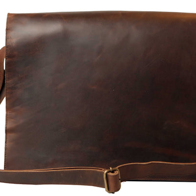 Men Leather Messenger Shoulder Bag - Fits 13 to 14 Inch Laptop - Medium/Large Work Bag For A4 Notebooks