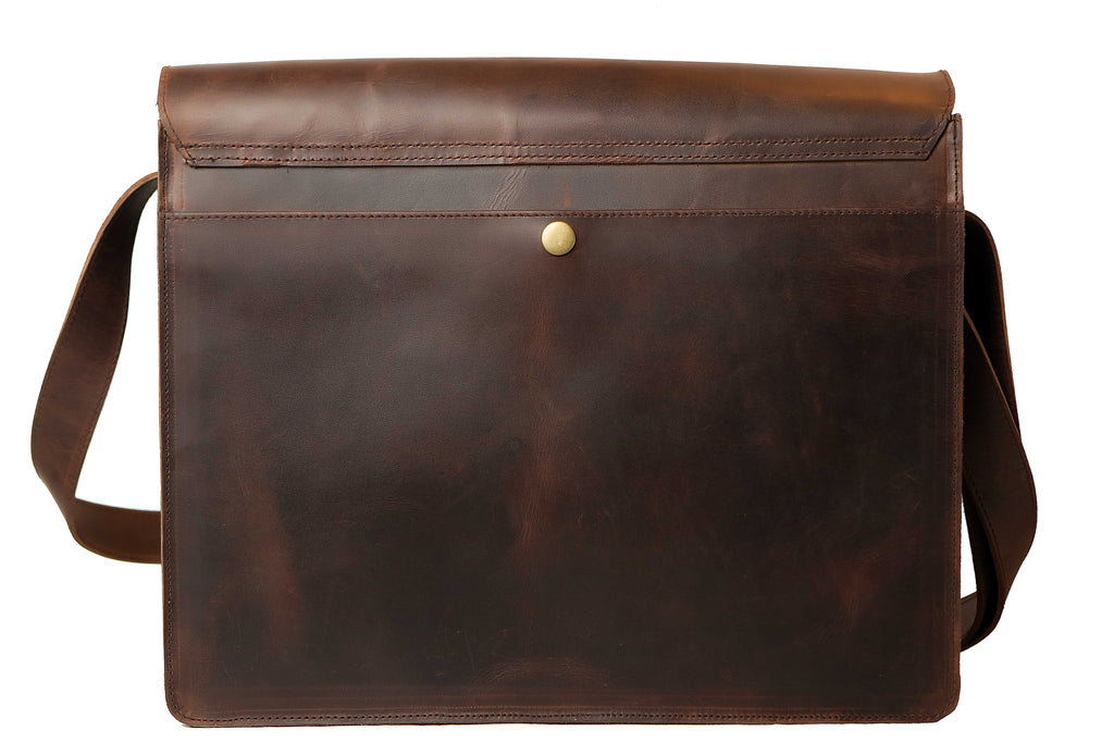 Men Leather Messenger Shoulder Bag - Fits 13 to 14 Inch Laptop - Medium/Large Work Bag For A4 Notebooks