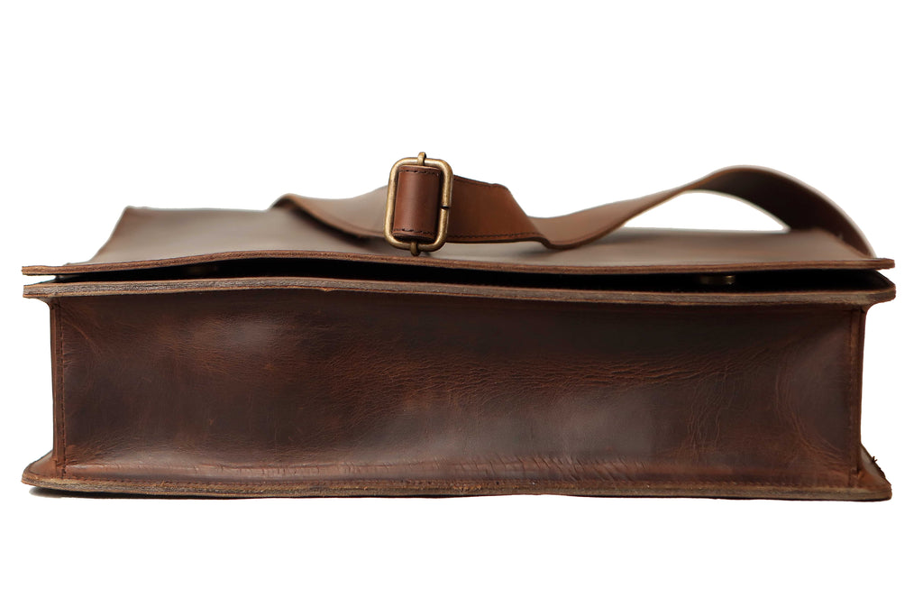 Men Leather Messenger Shoulder Bag - Fits 13 to 14 Inch Laptop - Medium/Large Work Bag For A4 Notebooks