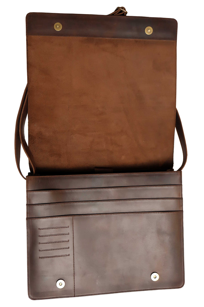 Men Leather Messenger Shoulder Bag - Fits 13 to 14 Inch Laptop - Medium/Large Work Bag For A4 Notebooks