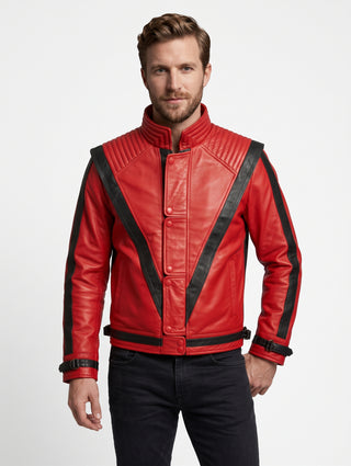 Men Michael Jackson Thriller Real Red Leather Jacket Style - 202