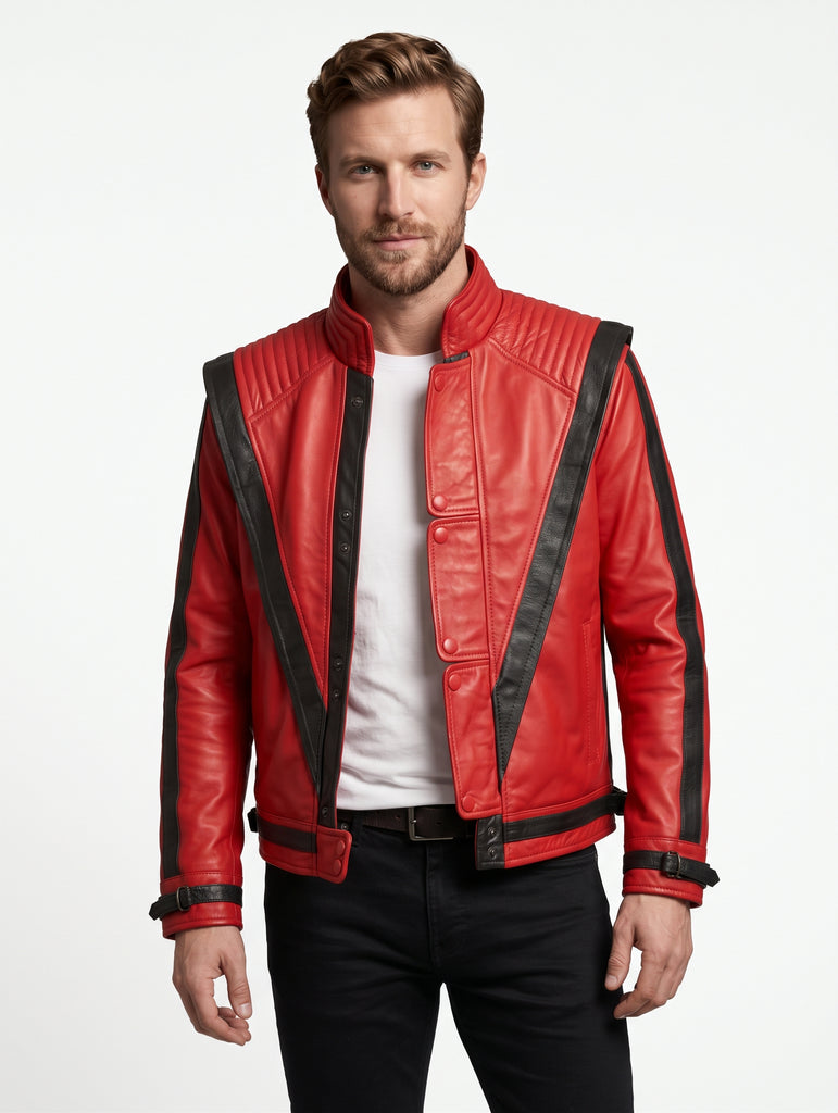 Men Michael Jackson Thriller Real Red Leather Jacket Style - 202