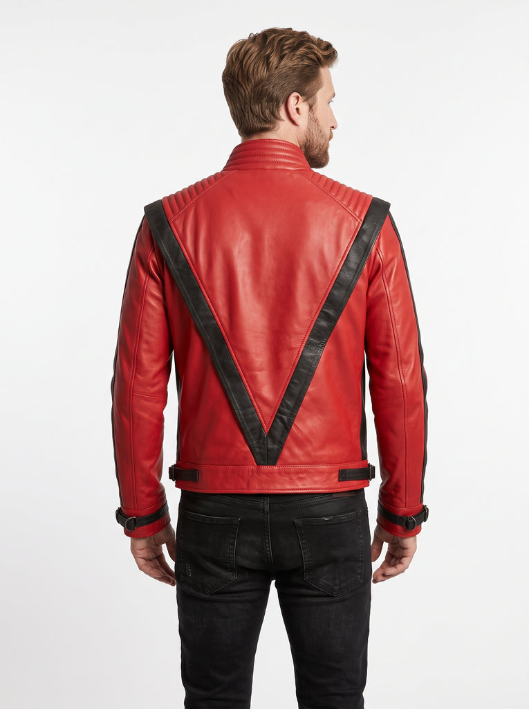 Men Michael Jackson Thriller Real Red Leather Jacket Style - 202
