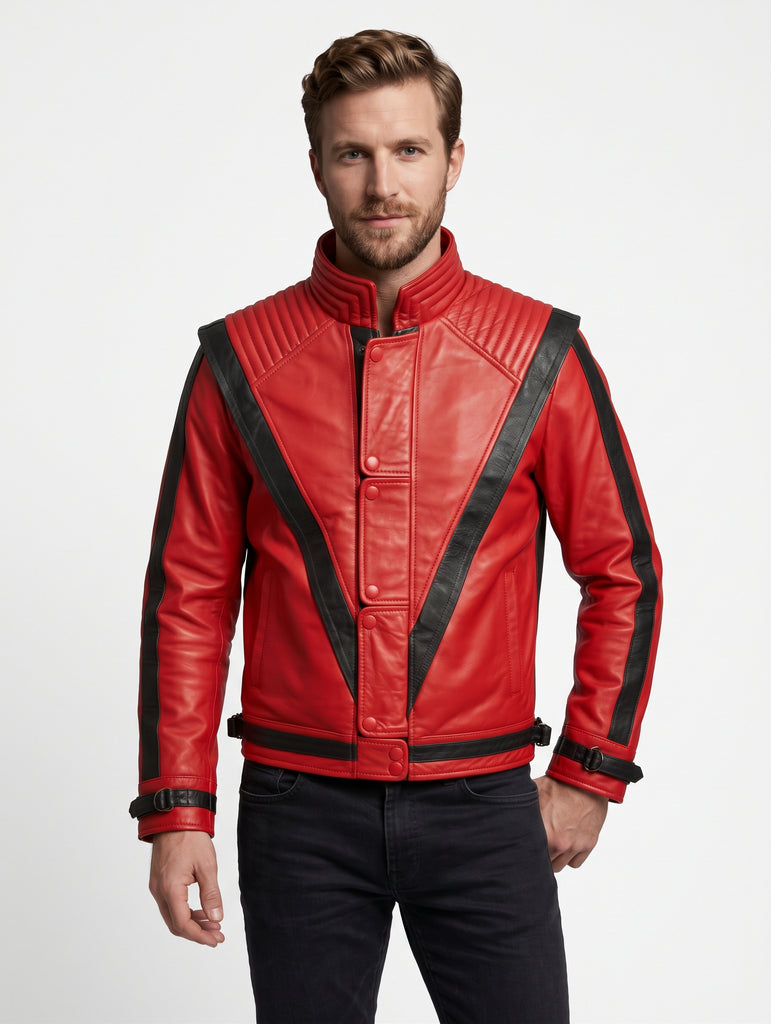 Men Michael Jackson Thriller Real Red Leather Jacket Style - 202