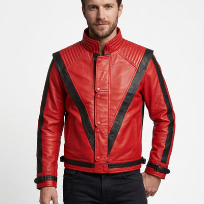 Men Michael Jackson Thriller Real Red Leather Jacket Style - 202