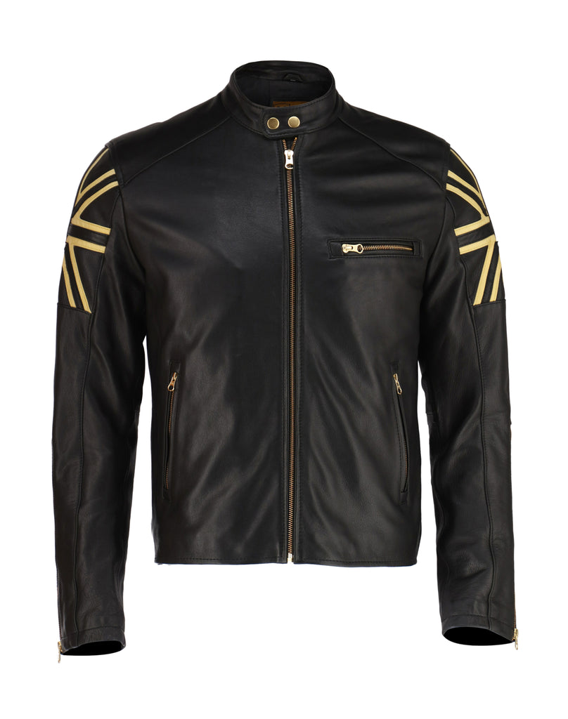 Men Union Jack Biker Leather Jacket Style - 769