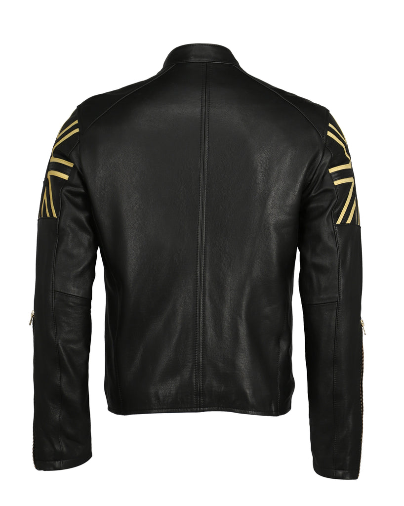 Men Union Jack Biker Leather Jacket Style - 769