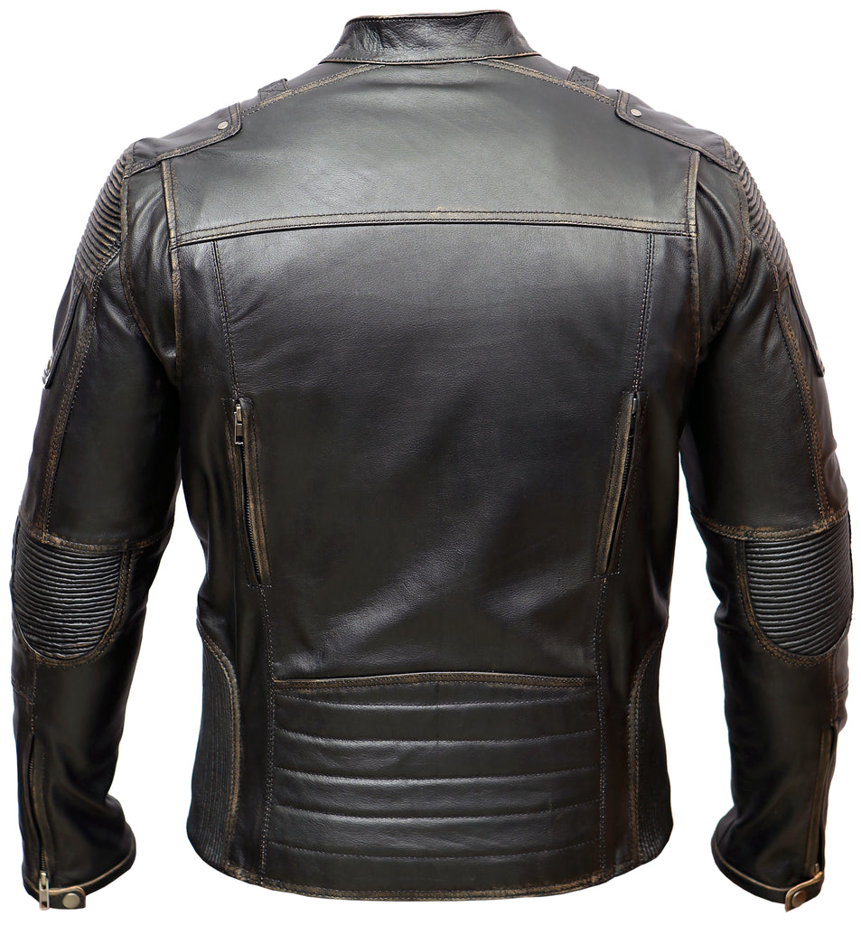 Men Ultimate Biker Distress Cafe Racer Real Leather Jacket Style - 388