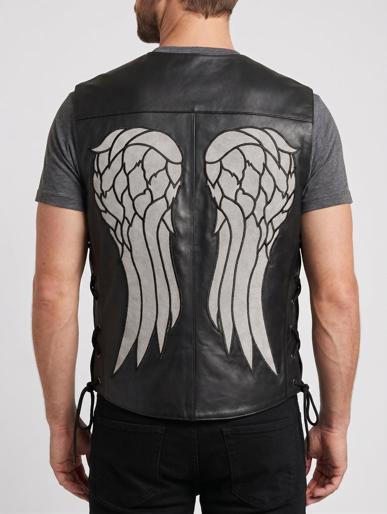 Men Walking Dead Daryl Dixon Angel Wings Vest Real Leather Style - 216