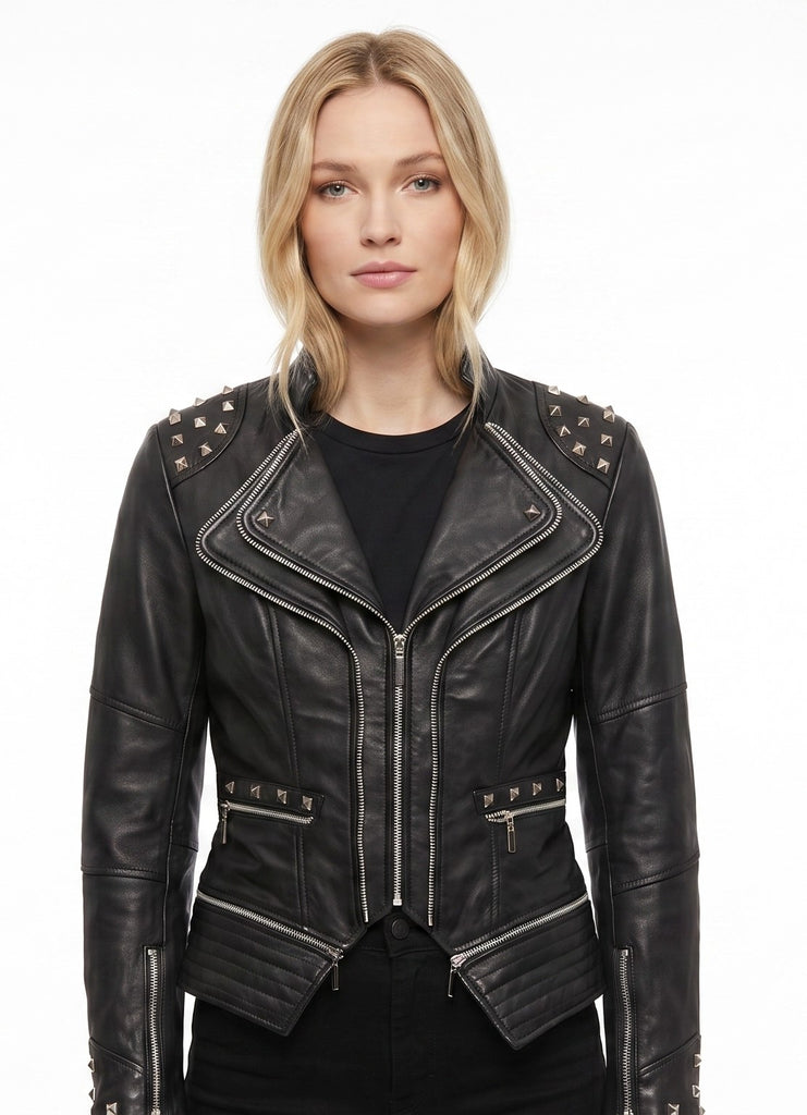 Women WWE Diva Black Leather Jacket Style - 374