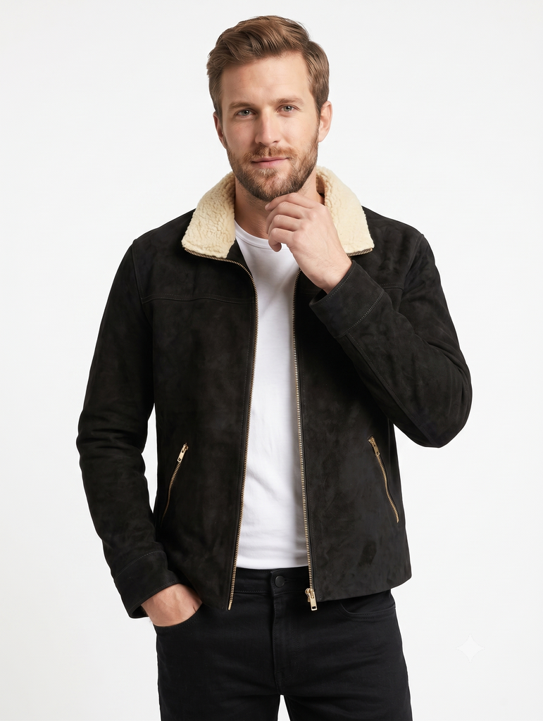 Men Walking Dead Season 4 Rick Grimes Brown Suede Jacket Style - 215