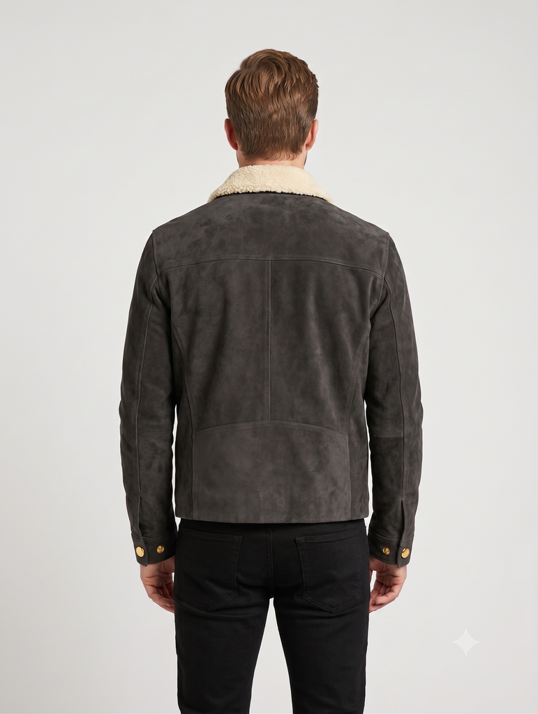 Men Walking Dead Season 4 Rick Grimes Brown Suede Jacket Style - 215