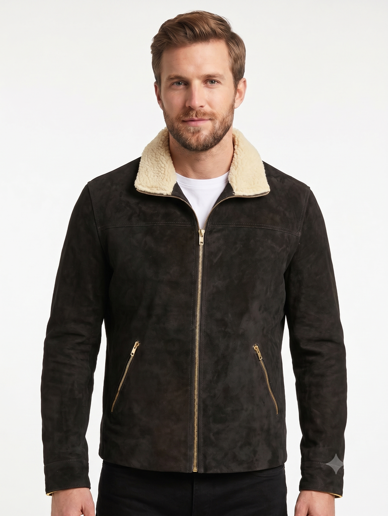 Men Walking Dead Season 4 Rick Grimes Brown Suede Jacket Style - 215