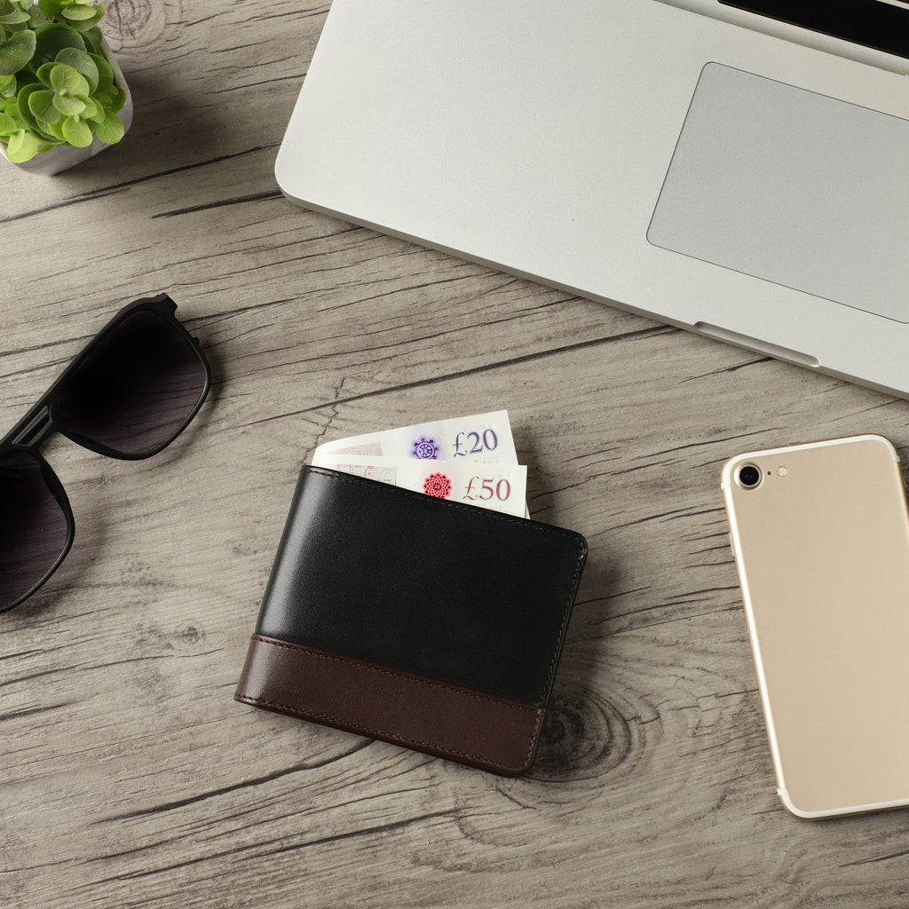 Men Genuine Leather RFID Blocking Bifold Wallet Sleek Design