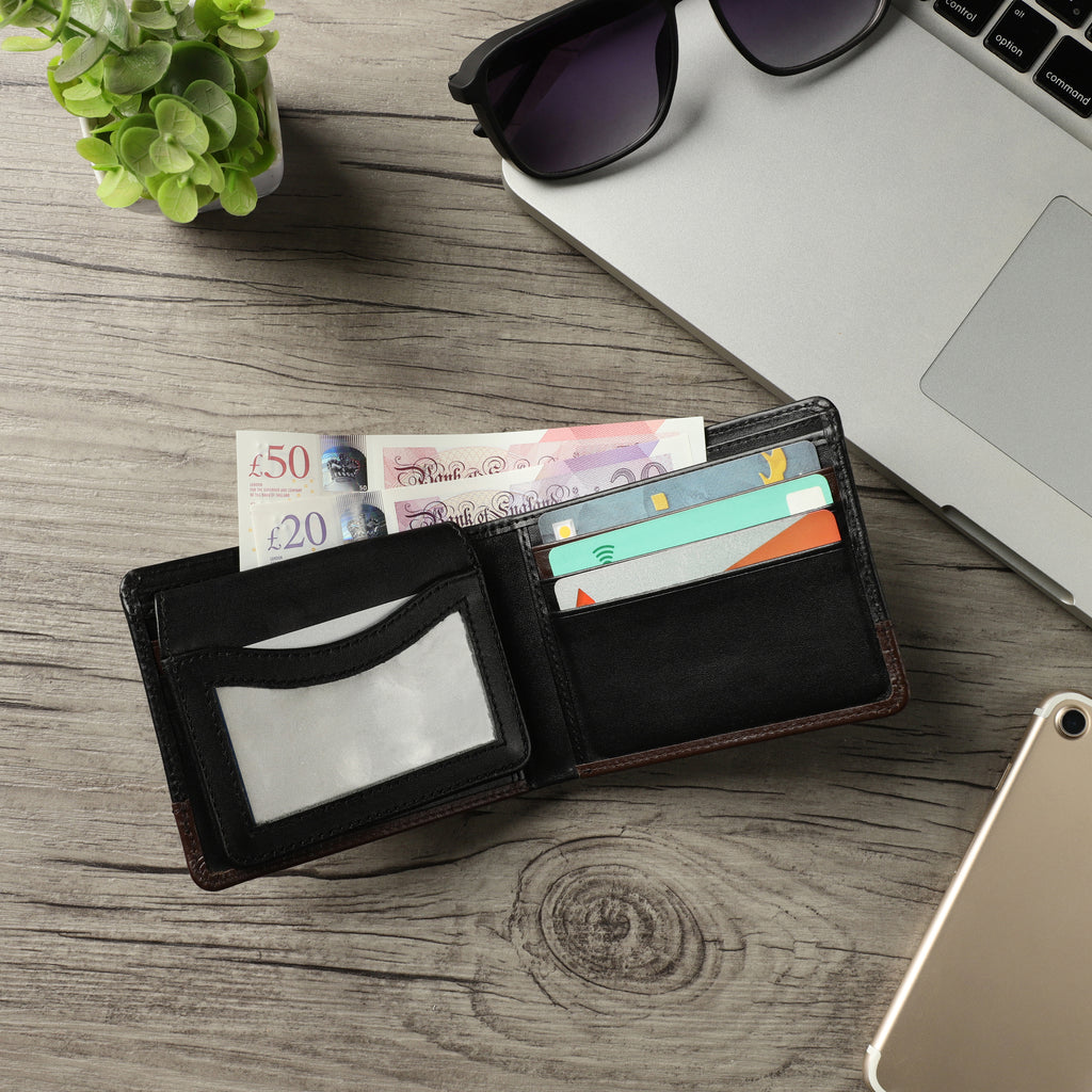 Men Genuine Leather RFID Blocking Bifold Wallet Sleek Design