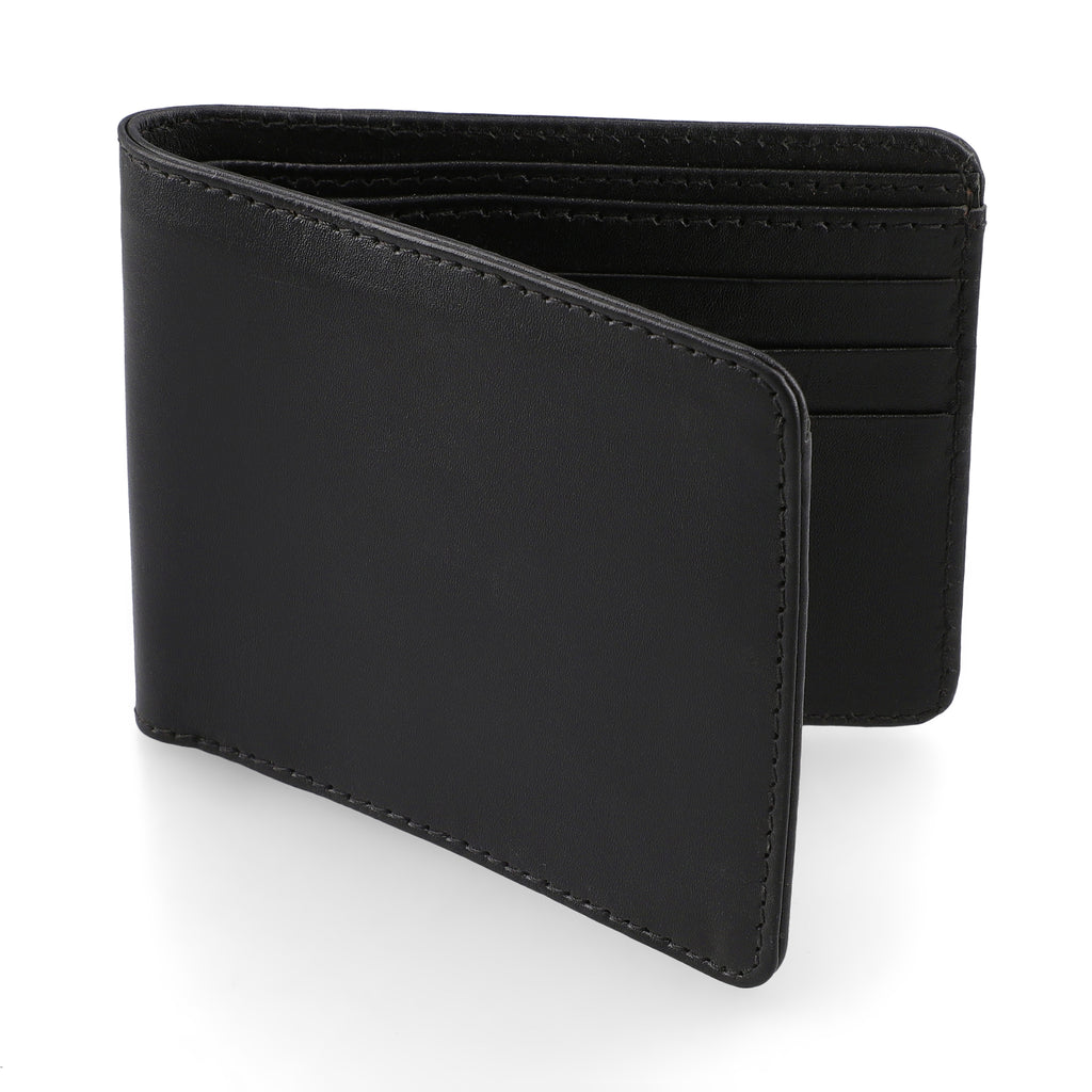 Men Genuine Leather RFID Blocking Bifold Black Wallet Sleek Design