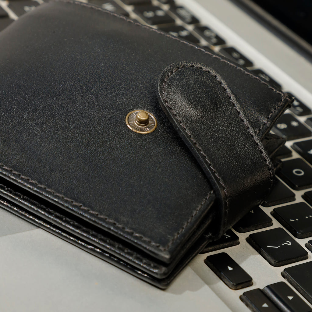 Mens Genuine Leather RFID Blocking Bifold Wallet Sleek Design with Strap