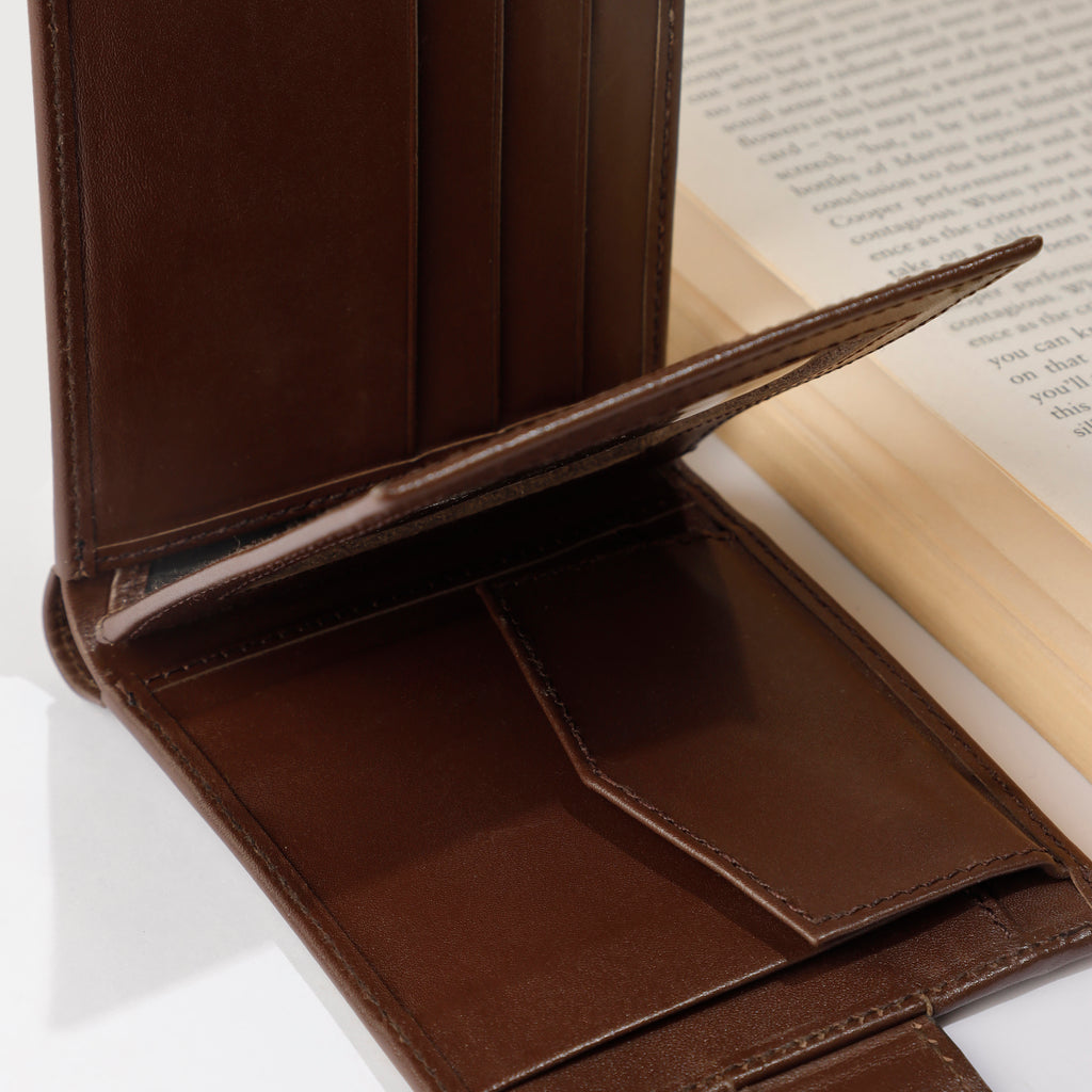 Mens Genuine Leather RFID Blocking Bifold Wallet Sleek Design with Strap