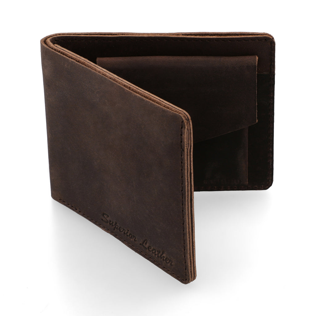 Men Genuine Pull-up Leather Wallet with Coin Pocket