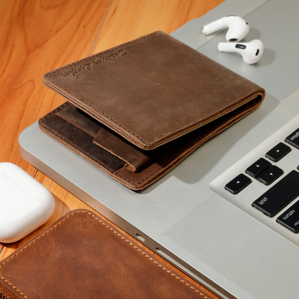 Men Genuine Pull-up Leather Wallet with Coin Pocket