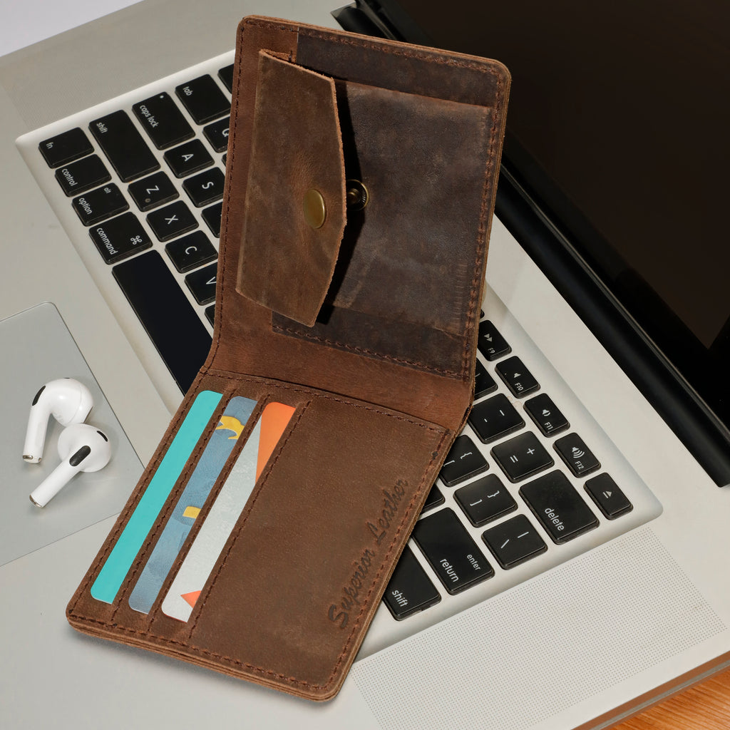 Men Genuine Pull-up Leather Wallet with Coin Pocket
