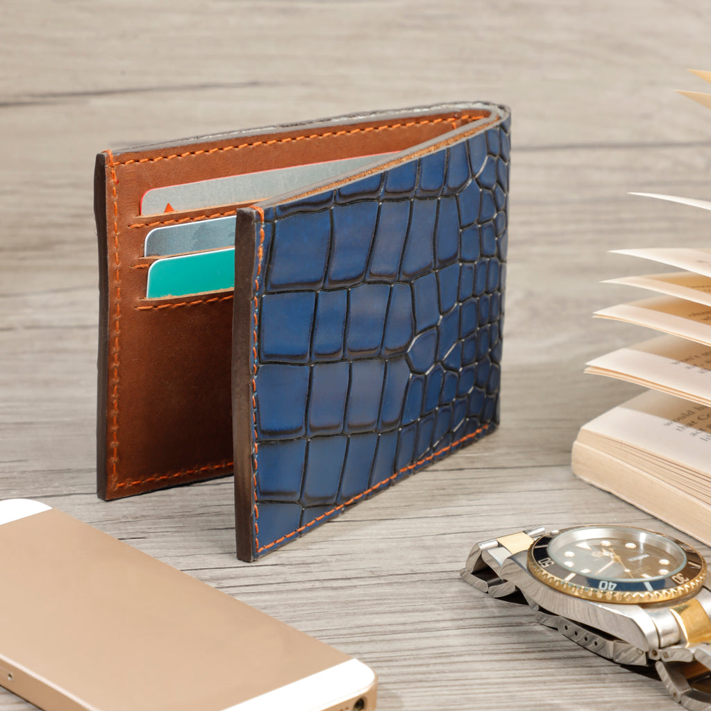 Men Real Leather Crocodile Embossed Wallet Sleek Design