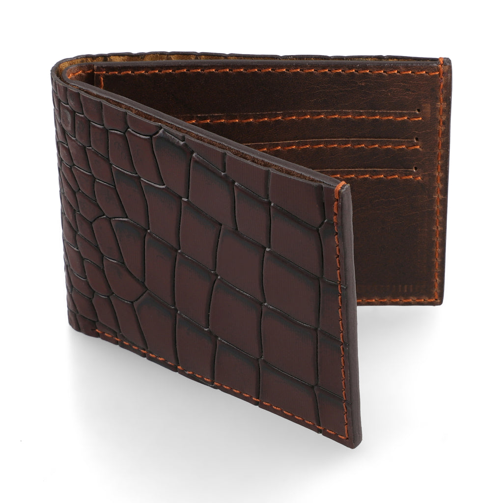 Men Real Leather Crocodile Embossed Wallet Sleek Design