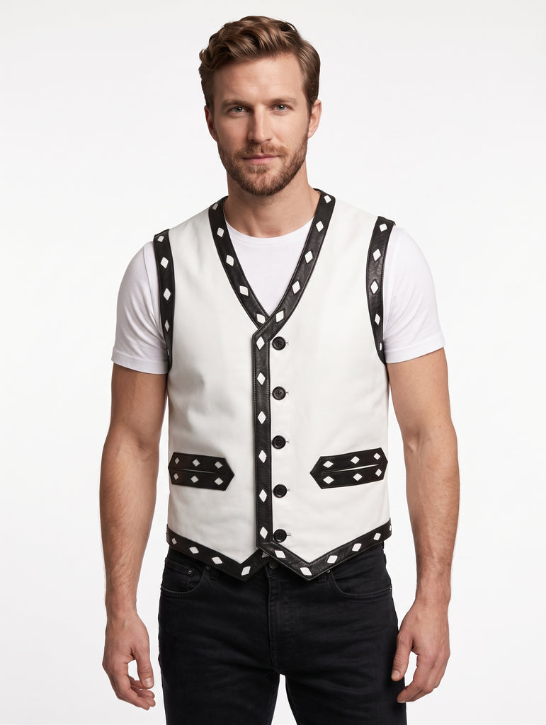 Men Real Leather Lambskin The Warriors Vest Style - 356