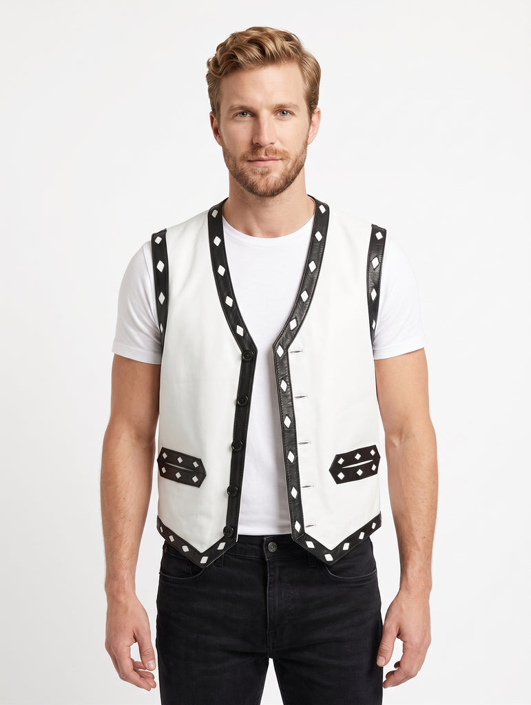 Men Real Leather Lambskin The Warriors Vest Style - 356