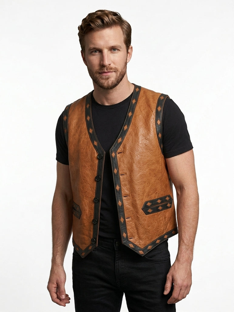 Men Real Leather Lambskin The Warriors Vest Style - 356