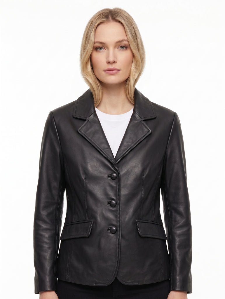 Women DF Soft Lambskin Classic Real Leather Blazer Coat Style - 978