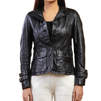 Women Damen Real Leather Blazer Coat Soft Lambskin Style - 617
