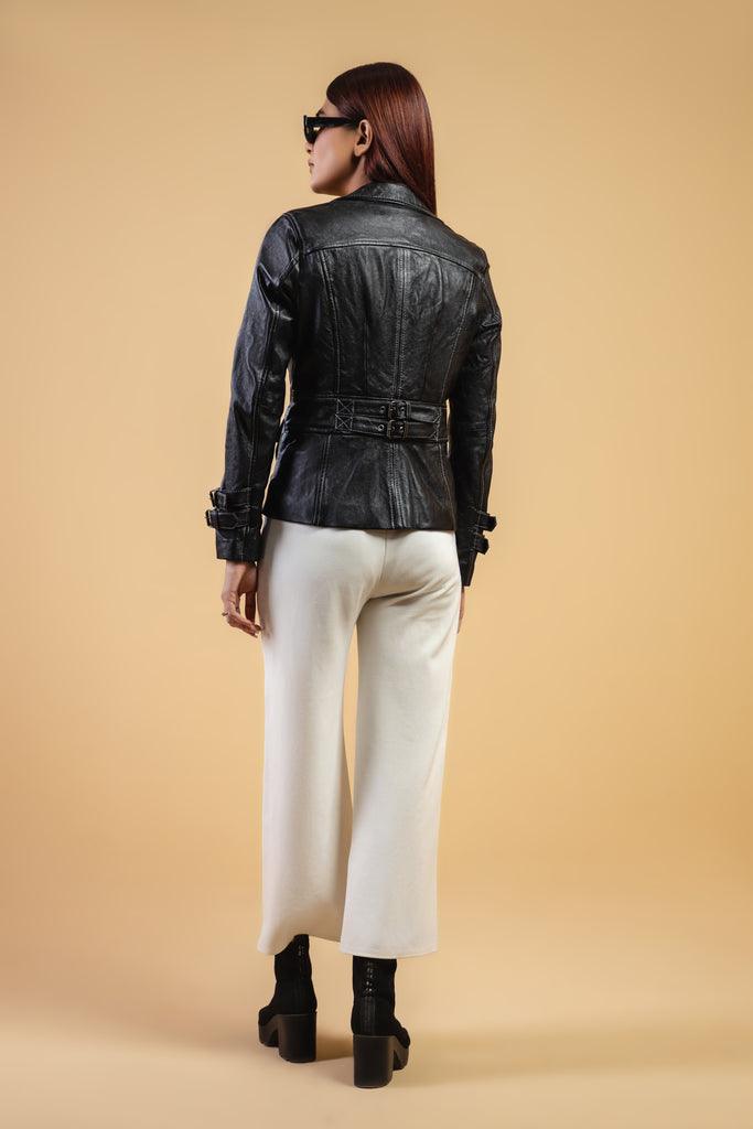 Woman Damen Real Leather Blazer Coat Black Jacket Soft Lambskin