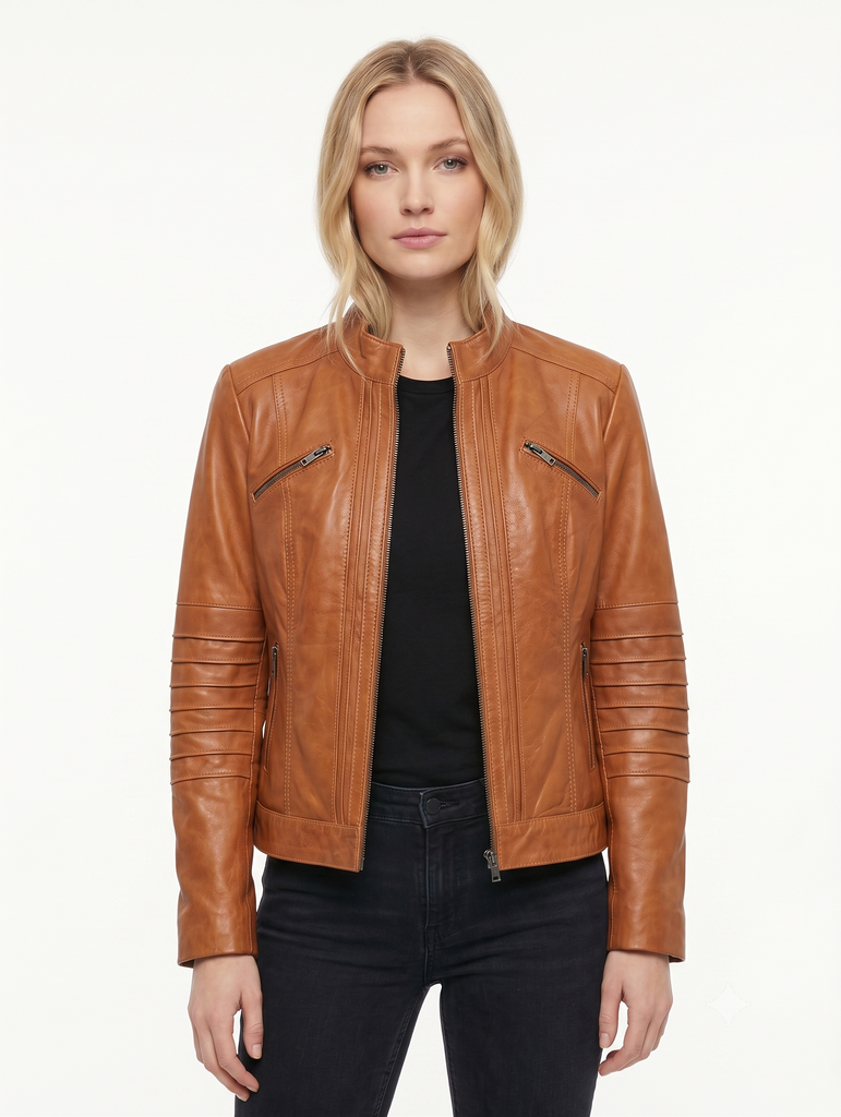 Women Giacca Real Leather Biker Jacket Soft Lambskin Style - 384