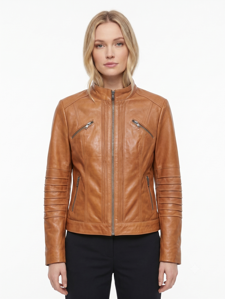Women Giacca Real Leather Biker Jacket Soft Lambskin Style - 384