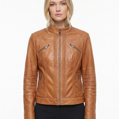 Women Giacca Real Leather Biker Jacket Soft Lambskin Style - 384