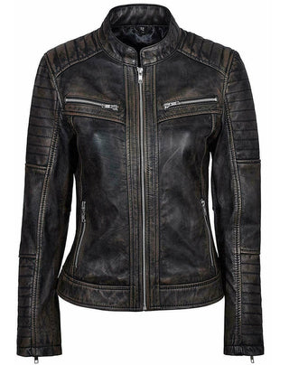 Women HM Distress Black Real Leather Jacket Style - 843