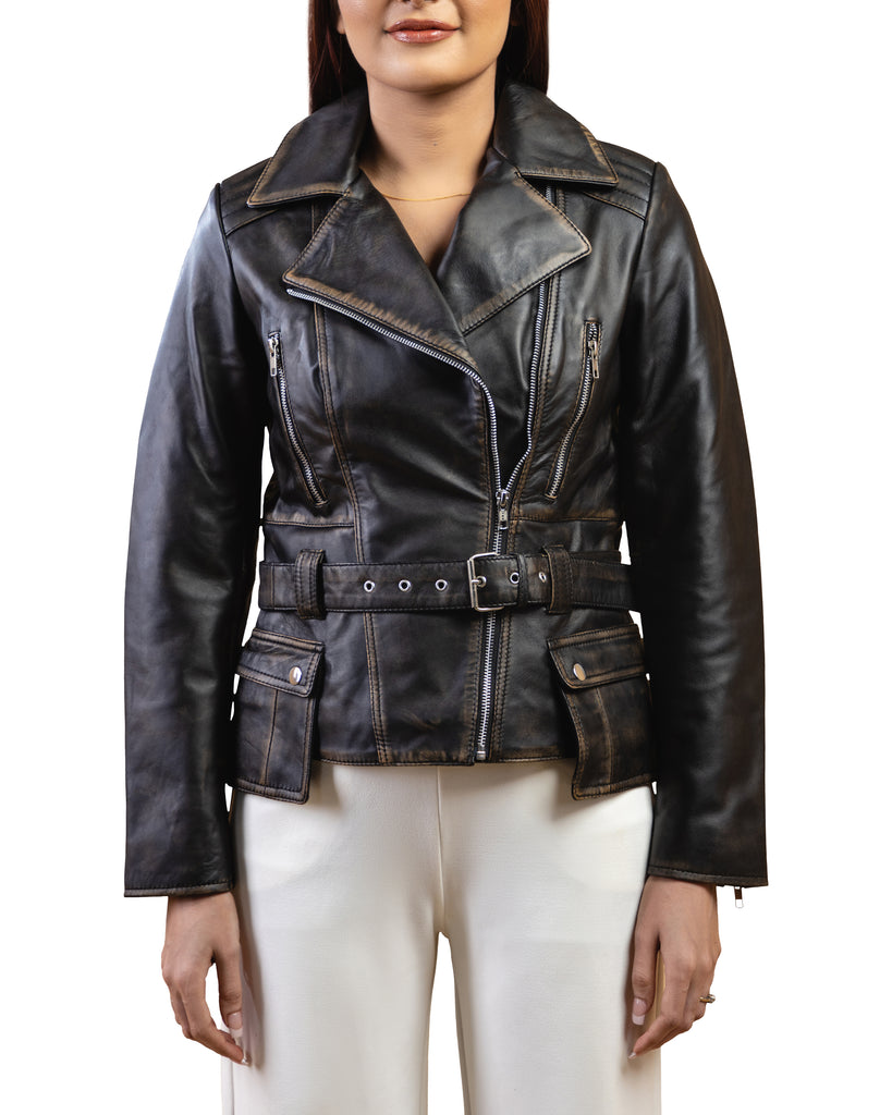 Women BN Real Leather Biker Distress Vintage Jacket Soft Lambskin Style - 772