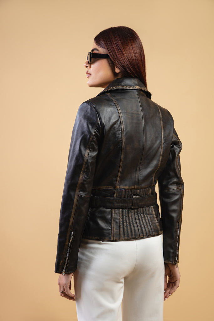 Women BN Real Leather Biker Distress Vintage Jacket Soft Lambskin Style - 772