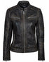 Woman Leather Biker Jacket Black Distress