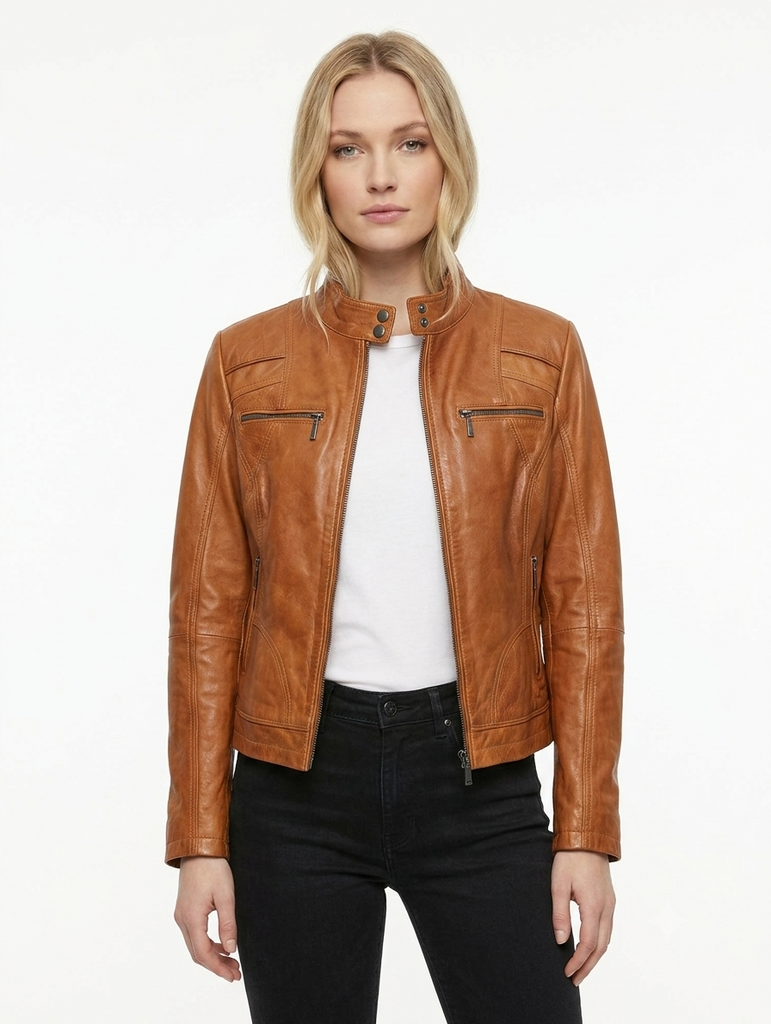 Women Koza Real Leather Biker Jacket Soft Lambskin Style - 454