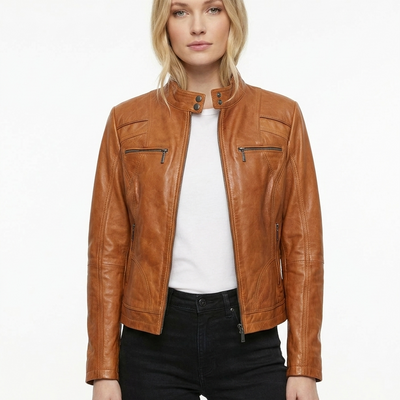 Women Koza Real Leather Biker Jacket Soft Lambskin Style - 454