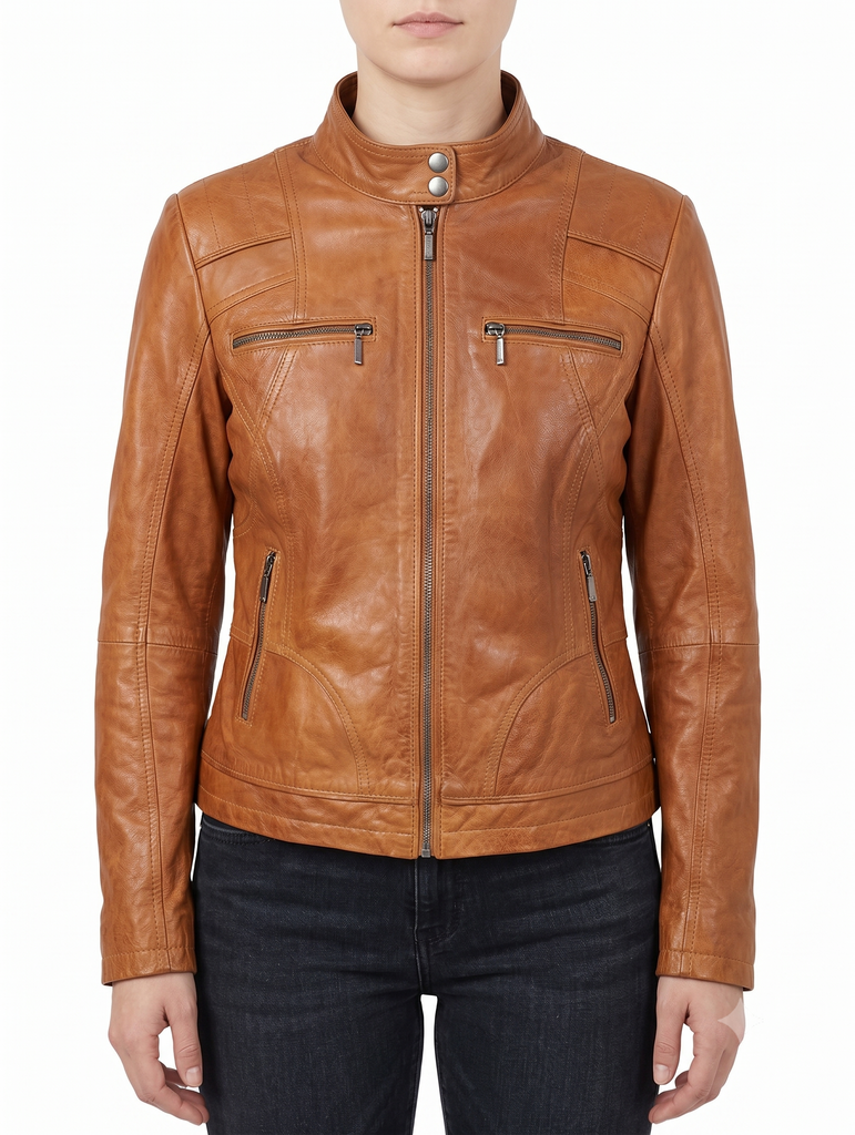 Women Koza Real Leather Biker Jacket Soft Lambskin Style - 454
