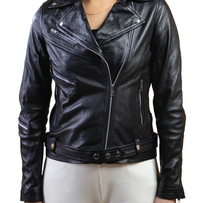 Women Marfan Real Leather Classic Biker Leather Jacket Soft Lambskin Style - 938