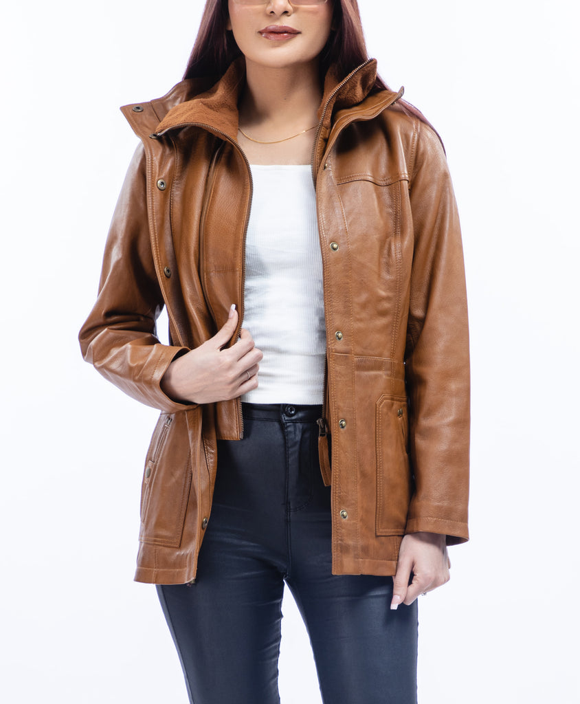 Women Noda-2 Real Three-quarter Lambskin Leather Coat Style - 969