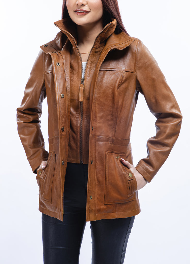 Women Noda-2 Real Three-quarter Lambskin Leather Coat Style - 969