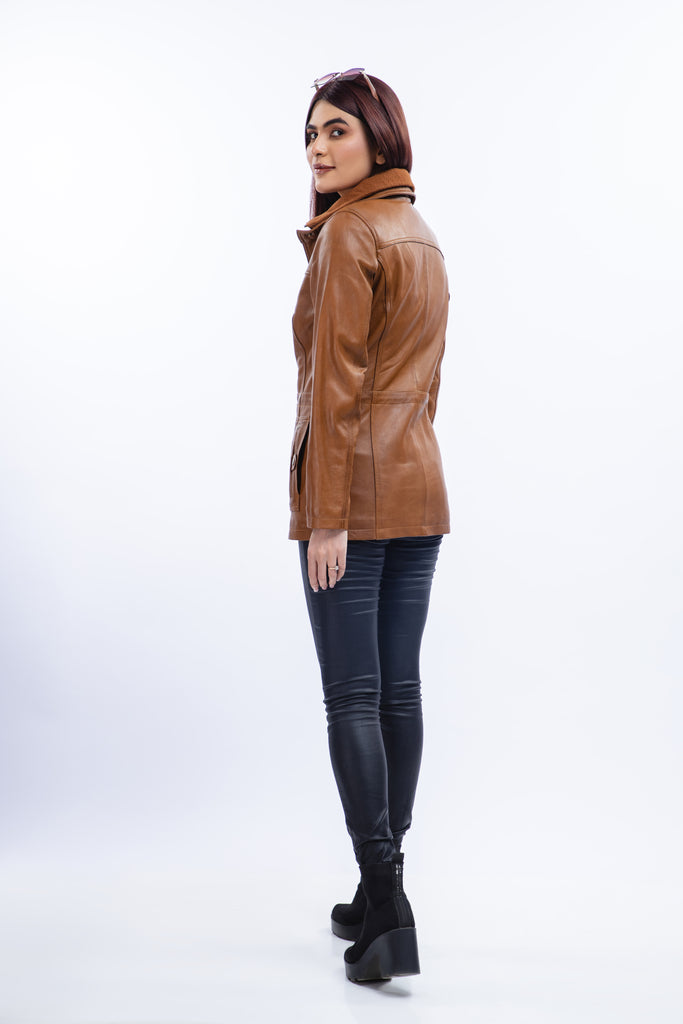 Women Noda-2 Real Three-quarter Lambskin Leather Coat Style - 969