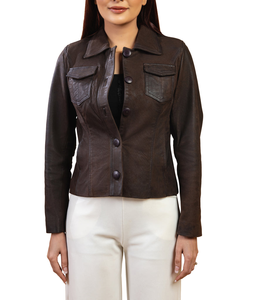 Women Noda Real Snuff Lambskin Leather Jacket Style - 968