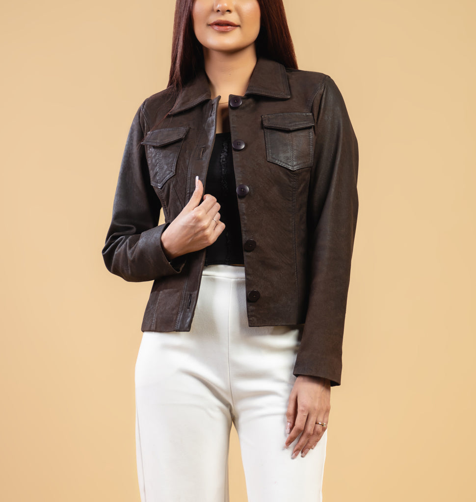 Women Noda Real Snuff Lambskin Leather Jacket Style - 968