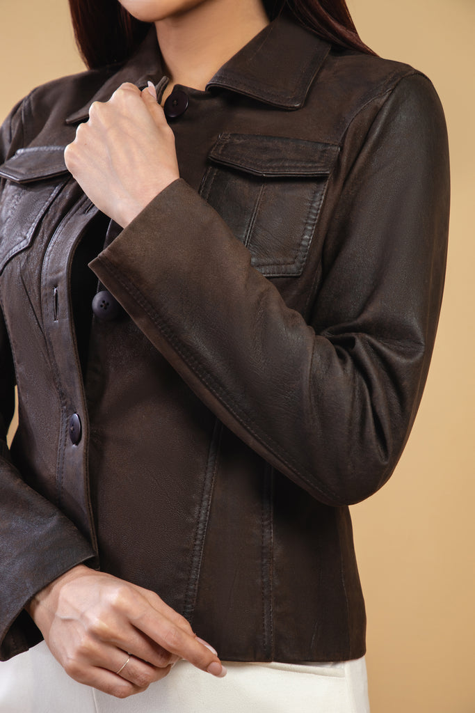 Women Noda Real Snuff Lambskin Leather Jacket Style - 968